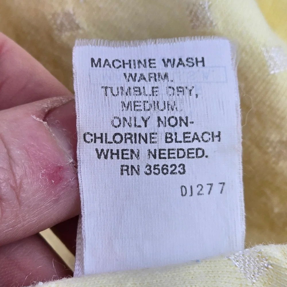 Vintage Baby Dior Yellow Blanket USA Cotton Dobby Diamond Pointelle Satin Trim